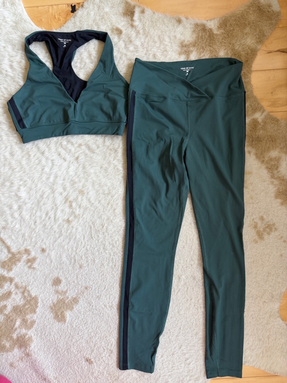Year of Ours Forest Green Sports Bra & Leggings Set with Black Panels